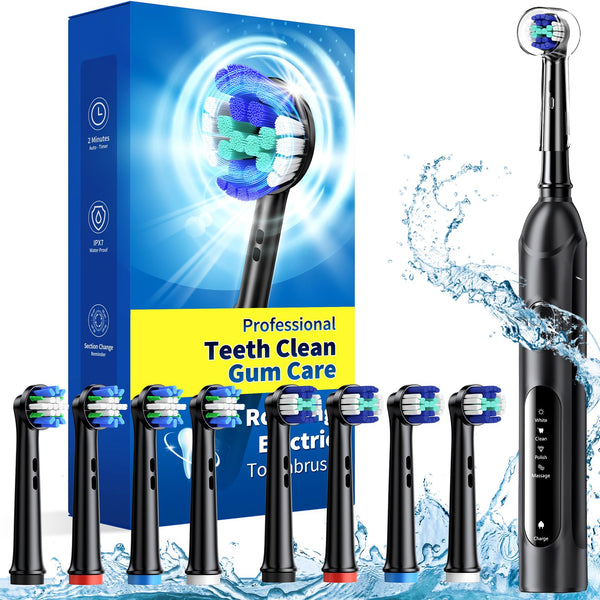 Electric Toothbrush, Rotating Electric Toothbrush for Adults with 8 Brush Heads (2 Types), 40000 VPM 4 Modes Deep Clean Rechargeable Electric Toothbrush, 2 Min Smart Timer