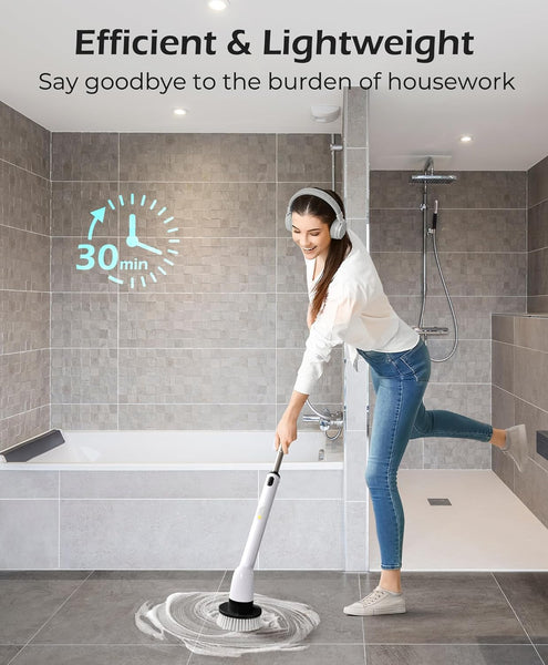 Homitt Electric Spin Scrubber, 2024 New Full-Body IPX7 Waterproof Bathroom Shower Scrubber, Adjustable Handle, 2 Speed & 7 Brushes, USB-C Charging Power Cleaning Brush for Tub Shower Tile Floor