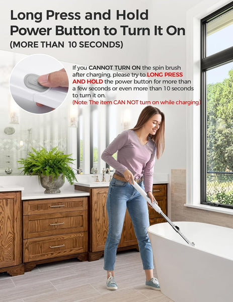 Homitt Electric Spin Scrubber, Cordless Bathroom Scrubber Cleaning Brush 2 Speed with Adjustable Handle & Brush Head Angle for Shower Bathroom Tub Tile
