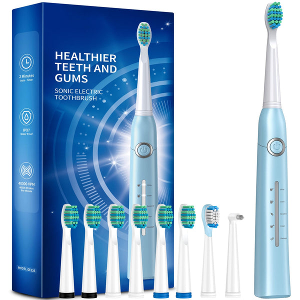 Electric Toothbrush for Adults with 8 Brush Heads, Sonic Electric Toothbrush with 40000 VPM Deep Clean 5 Modes, Rechargeable Toothbrushes Fast Charge 4 Hours Last 30 Days