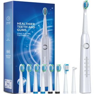 Electric Toothbrush for Adults with 8 Brush Heads, Sonic Electric Toothbrush with 40000 VPM Deep Clean 5 Modes, Rechargeable Toothbrushes Fast Charge 4 Hours Last 30 Days