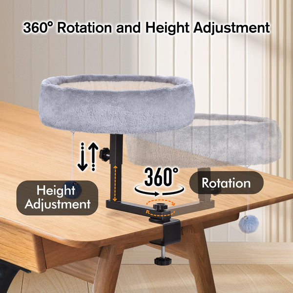 Cat Desk Bed - 360°Rotating & Adjustable, Supports Up to 44 lbs