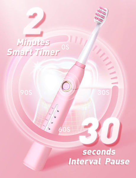 Electric Toothbrush with Travel Case, Sonic Toothbrush for Adults with 8 Brush Heads for 2-Year Use, 40000 VPM Deep Clean Rechargeable Toothbrushes Last 30 Days with 5 Modes, Pink