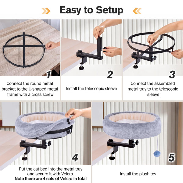 Cat Desk Bed - 360°Rotating & Adjustable, Supports Up to 44 lbs