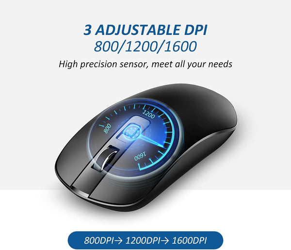 Slim & Noiseless 2.4G USB PC Laptop Computer Cordless Mice with Nano Receiver,1600 DPI Mouse